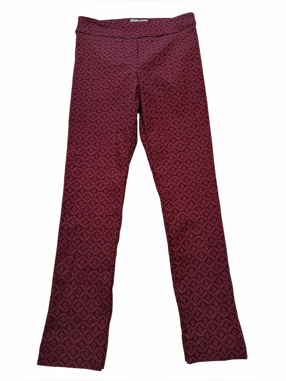 Erica Taylor Burgundy/Black Print Pull On Skinny Pant L